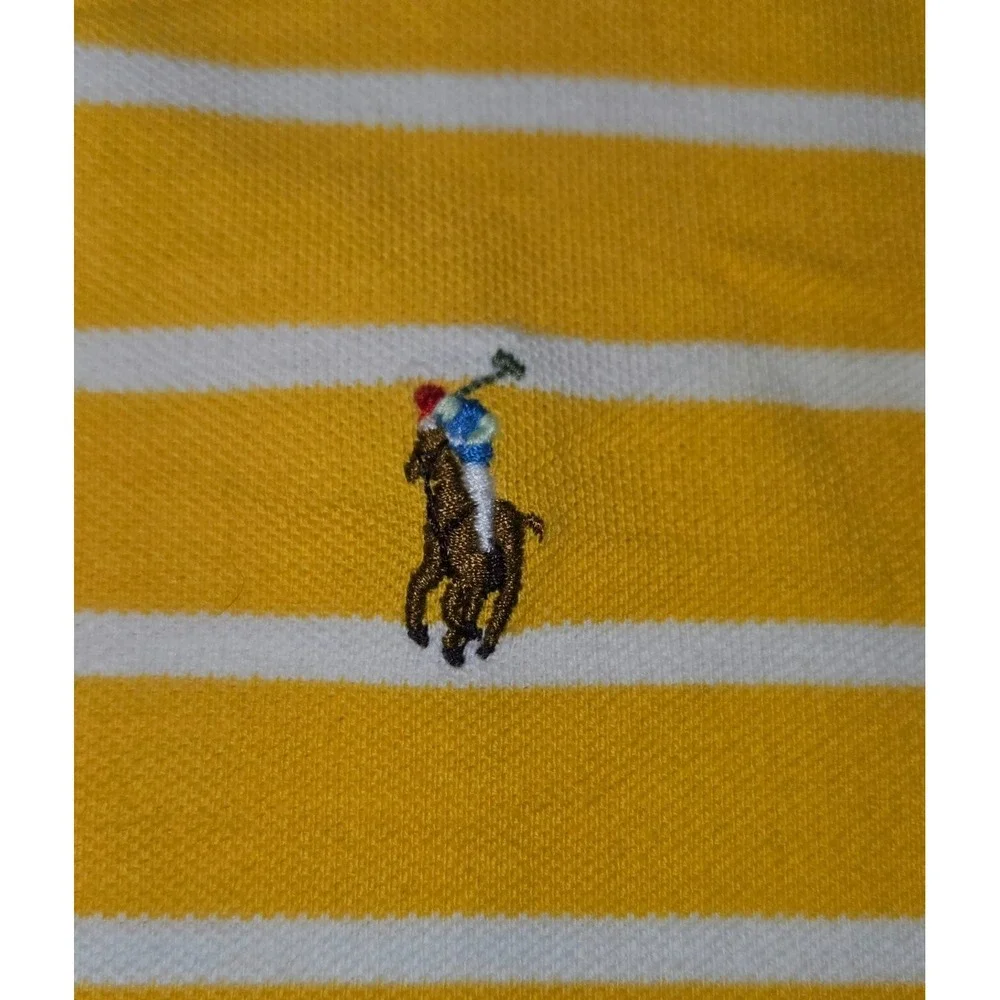 Polo Ralph Lauren Shirt Mens XL Yellow White Striped Short Sleeve Pima Cotton